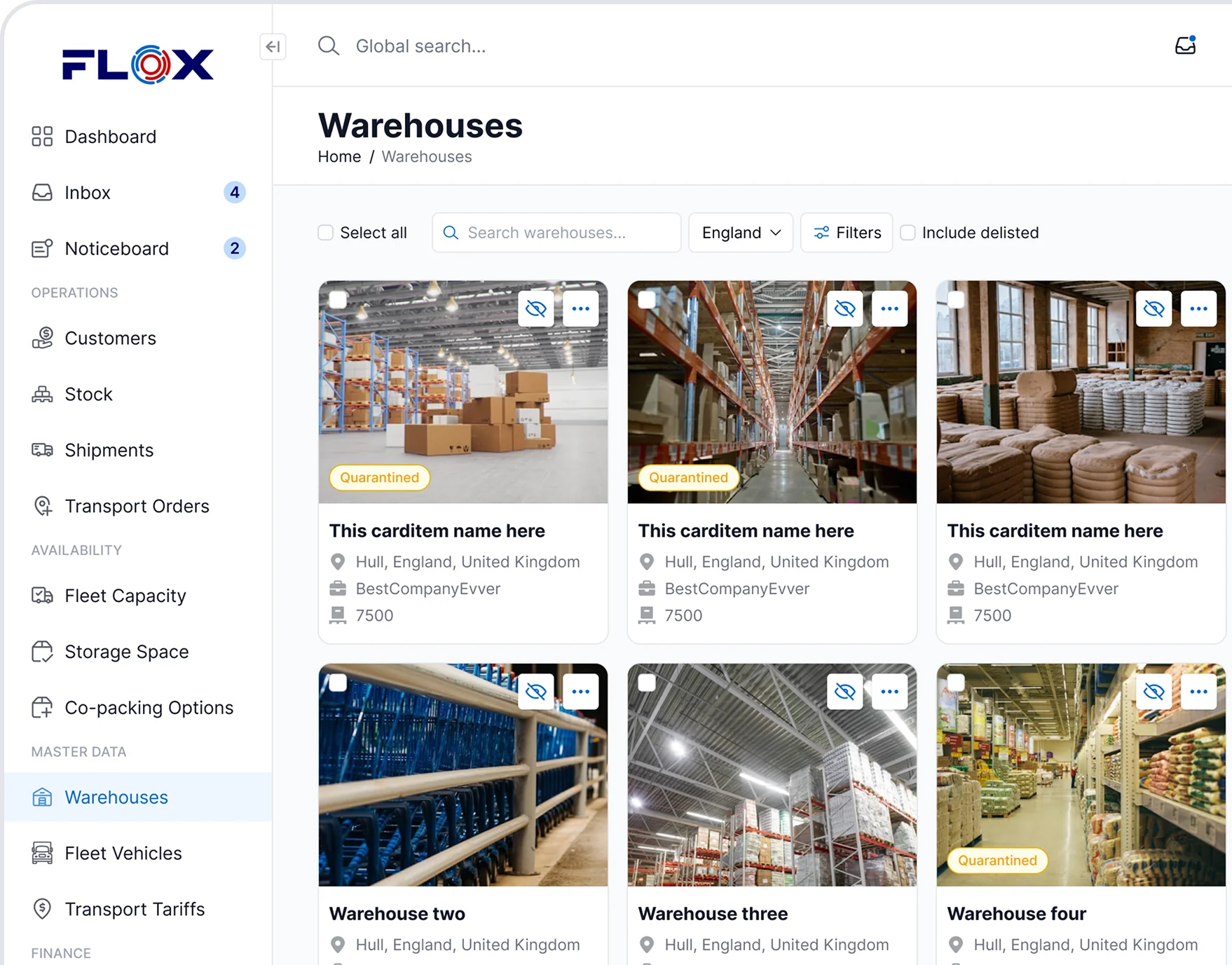 FLOX warehouse network across the UK